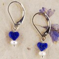 White Pearl and Lapis Heart Earrings (Indonesia)