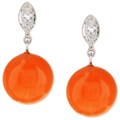 14k White Gold Coral and Diamond Post Earrings
