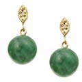 14k Yellow Gold Green Jade and Diamond Earrings