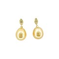 14k Gold Golden FW Pearl and Diamond Earrings (7-7.5 mm)