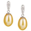 14k Gold Golden FW Pearl and Diamond Earrings