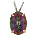 14k White Gold Oval Mystic Fire Topaz Pendant