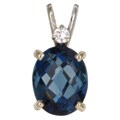 14k Gold London Blue Topaz and CZ Pendant