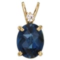 14k Gold London Blue Topaz and CZ Pendant