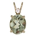 14k Gold Green Amethyst and CZ Pendant