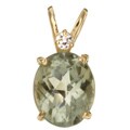 14k Yellow Gold Green Amethyst and CZ Pendant
