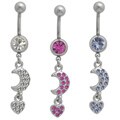 Steel Crystal Moon and Heart Curved Navel Ring