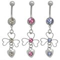Steel Dangling Flower Crystal Curved Navel Ring