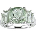 10k White Gold Checkerboard Green Amethyst Ring