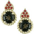 14k Gold Smokey Topaz and Orange Sapphire Earrings