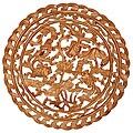 Camphor Wood 'Fish In Lotus Pond' Wall Art Hanging