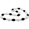 Silver FW Pearl White Japer and Onyx Necklace (8-8.5 mm)
