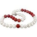 Sterling Silver FW Pearl and Pink Opal Necklace (10-11 mm)