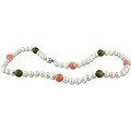 FW Pearl, Green Garnet and Pink Opal Bead Necklace (7.5-8 mm)