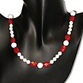 FW Pearl, White Japer and Red Jade Bead Necklace (7-7.5 mm)