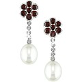 14k Gold FW Pearl, Garnet and 1/10ct TDW Diamond Earrings (7-8 mm)
