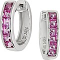 10k White Gold Pink Topaz Huggie Earrings