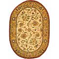 Hand-spun Antique Ivory/ Gold Wool Rug (4'6 x 6'6 Oval)
