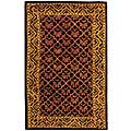 Handmade Chocolate/ Blue Tress Wool Rug (2' x 3')