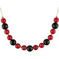 14k Gold Red Jade and Black Agate Bead Necklace