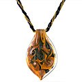 Genuine Italian Murano Amber Honey Leaf Necklace