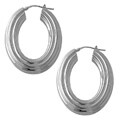 Italian Sterling Silver Ribbed Oval Hoop Earrings