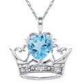 10k Gold Blue Topaz and Diamond Crown Necklace