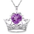 10k White Gold Amethyst and Diamond Crown Necklace
