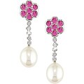 14k Gold Freshwater Pearl and Tourmaline Earrings (7-8 mm)
