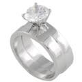 Sterling Silver Round CZ Solitaire Bridal Set Ring