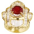 18k Yellow Gold Diamonds and Ruby Cocktail Ring (J, SI1)