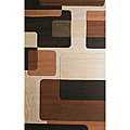 Squares Brown Wool Rug (5' x 8')