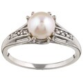 14k White Gold Akoya Pearl and Diamond Ring (7 mm)