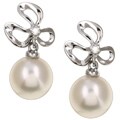 14k White Gold Pearl And Bow Post Earrings (7.5-8 mm)