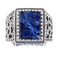 Oxidized Sterling Silver Men's Sodalite Rectangle Ring