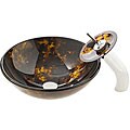 Brown and Gold Tempered Glass Sink and Faucet