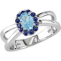 14k White Gold Blue Topaz and Sapphire Ring