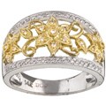 14k Two-tone Gold 1/3ct TDW Diamond Flower Band (H-I, I1-I2)