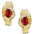 18k Gold Oval Ruby and 2/5ct TDW Diamond Earrings (H, SI1)