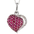 10k White Gold Ruby and Diamond Heart Necklace