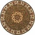 Handmade Round Green Wool and Silk Rug (4')
