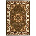 Handmade Tabriz Green/ Ivory Wool/ Silk Rug (4' x 6')