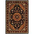 Handmade Black Wool and Silk Tabriz Rug (5' x 8')