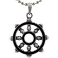 Pewter Dharmacakra Eastern Wheels Necklace
