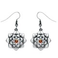 Pewter Austrian Crystal Lotus Flower Earrings