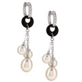 14k White Gold FW Pearl, Onyx and Diamond Earrings (10 mm)