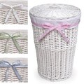 White Round Rattan Hamper with White Waffle Liner