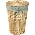 Natural Round Rattan Hamper with Sage Gingham Liner