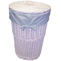 White Round Rattan Hamper with Sage Gingham Liner