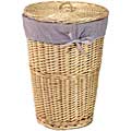 Natural Round Rattan Hamper with Lilac Gingham Liner